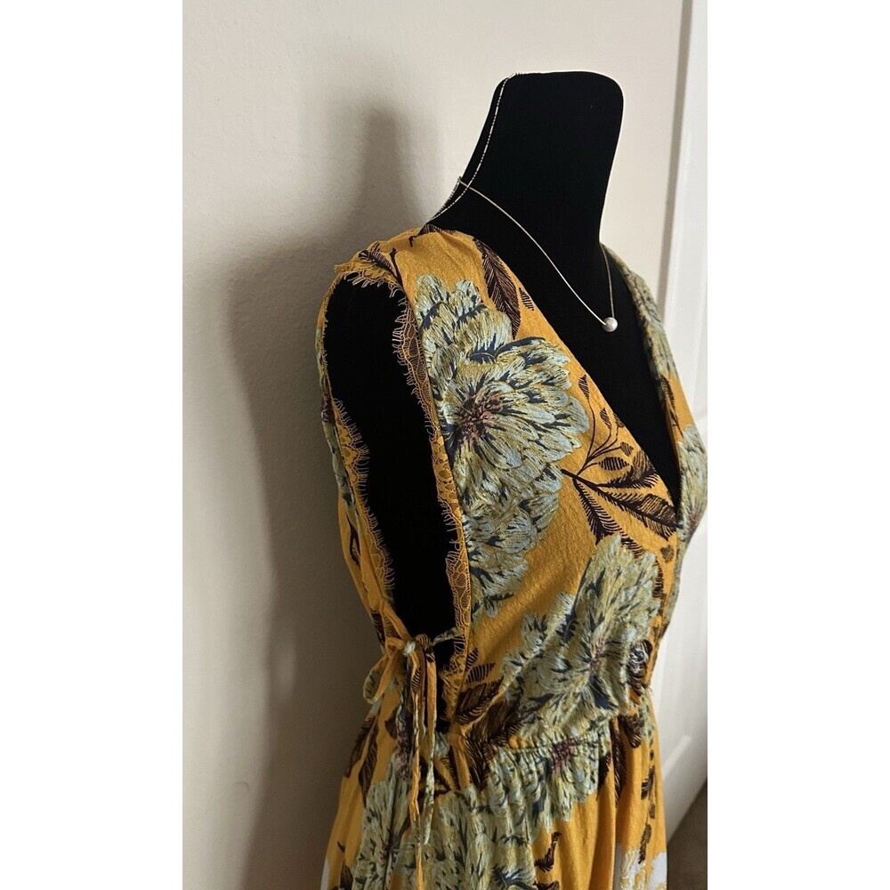 Free People "Marnie" Golden Yellow Floral Short Dress Size S Rayon Boho Floral. - Picture 5 of 16